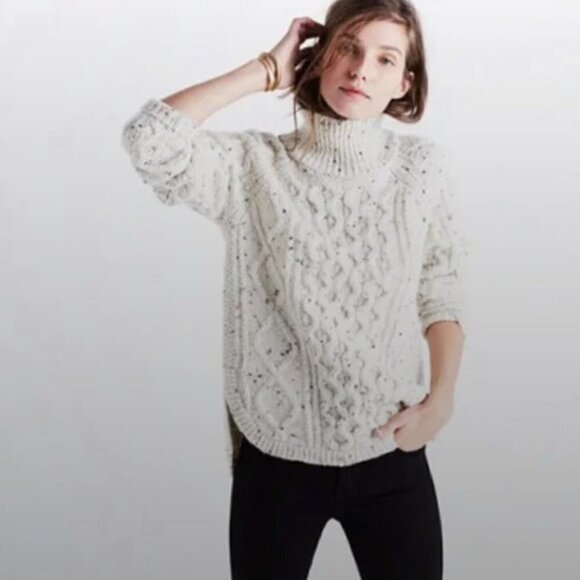 Madewell Ivory Speckled Cable Knit Chunky Sweater Small - Picture 1 of 9